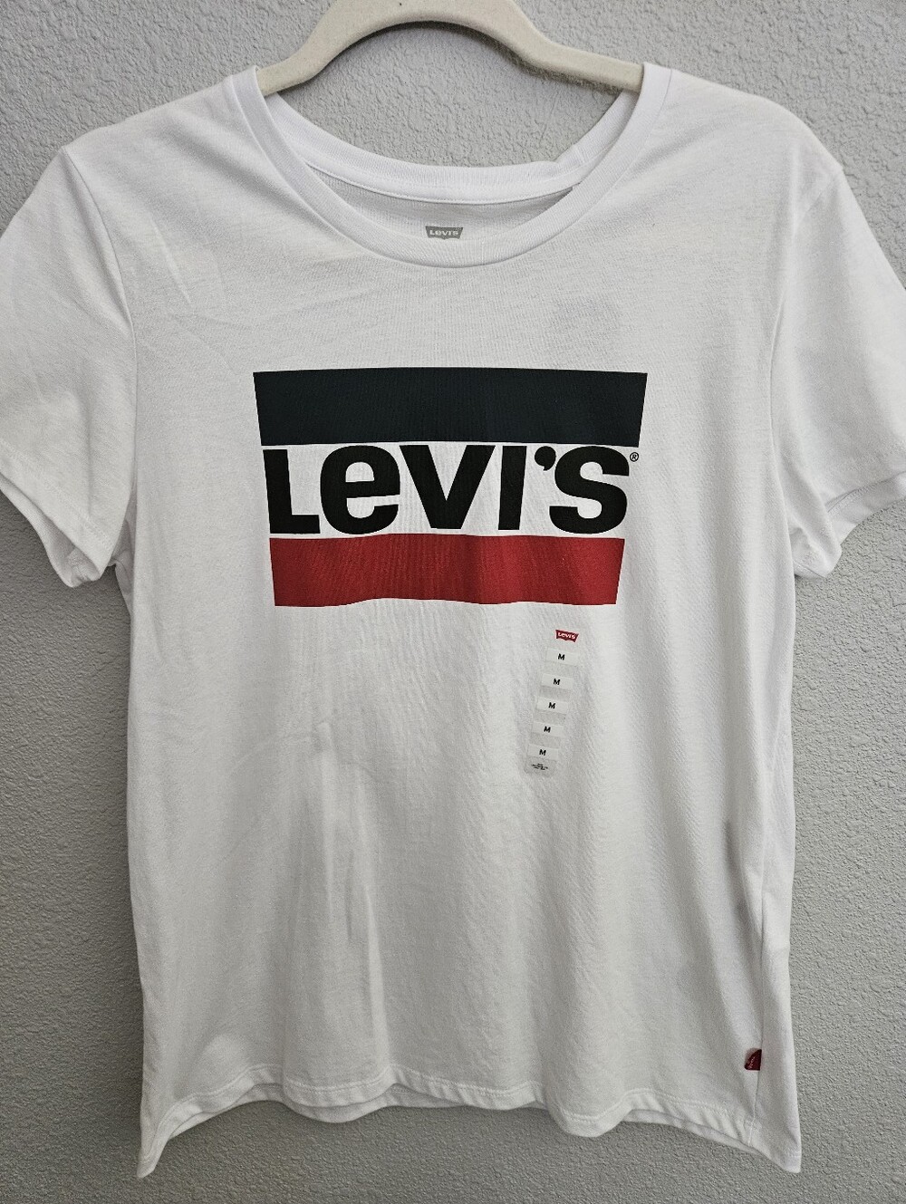 Levi's Women's White Tee with Navy and Red Logo, Med.